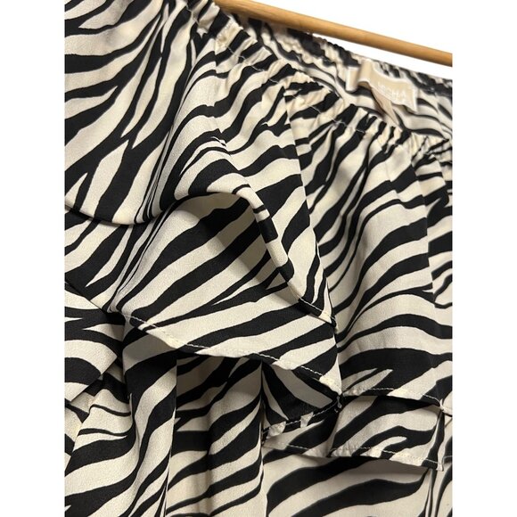 Michael Michael Kors Women Size L Zebra Print Ruffle Blouse Y2K Preppy Designer - Picture 8 of 16